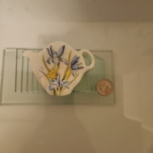 Vintage Tea Bag Holder Melamine Teapot Shape Made Italy Butterfly Blue Iris EUC